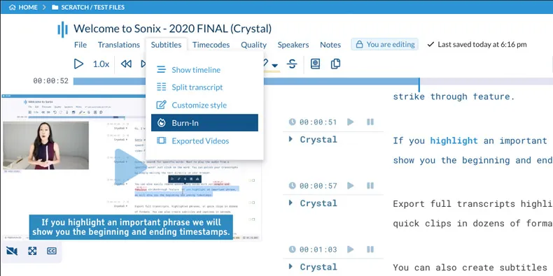 Sonix automated transcription