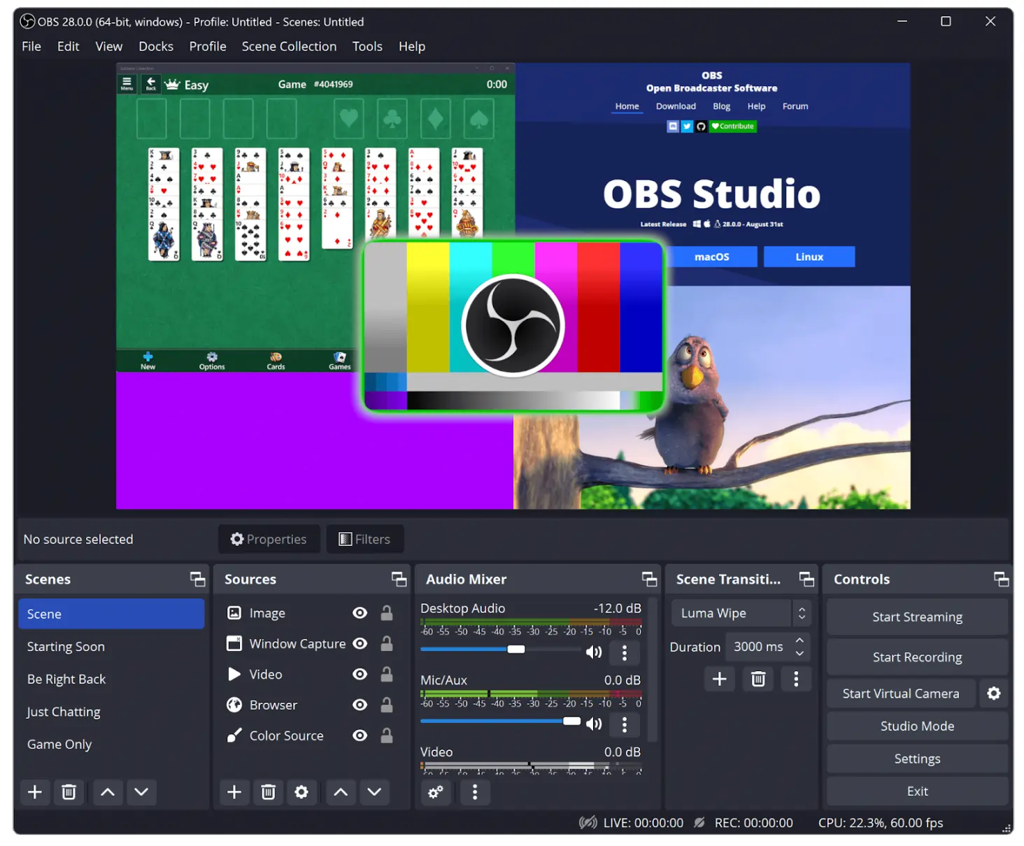 OBS Studio screen capturing software