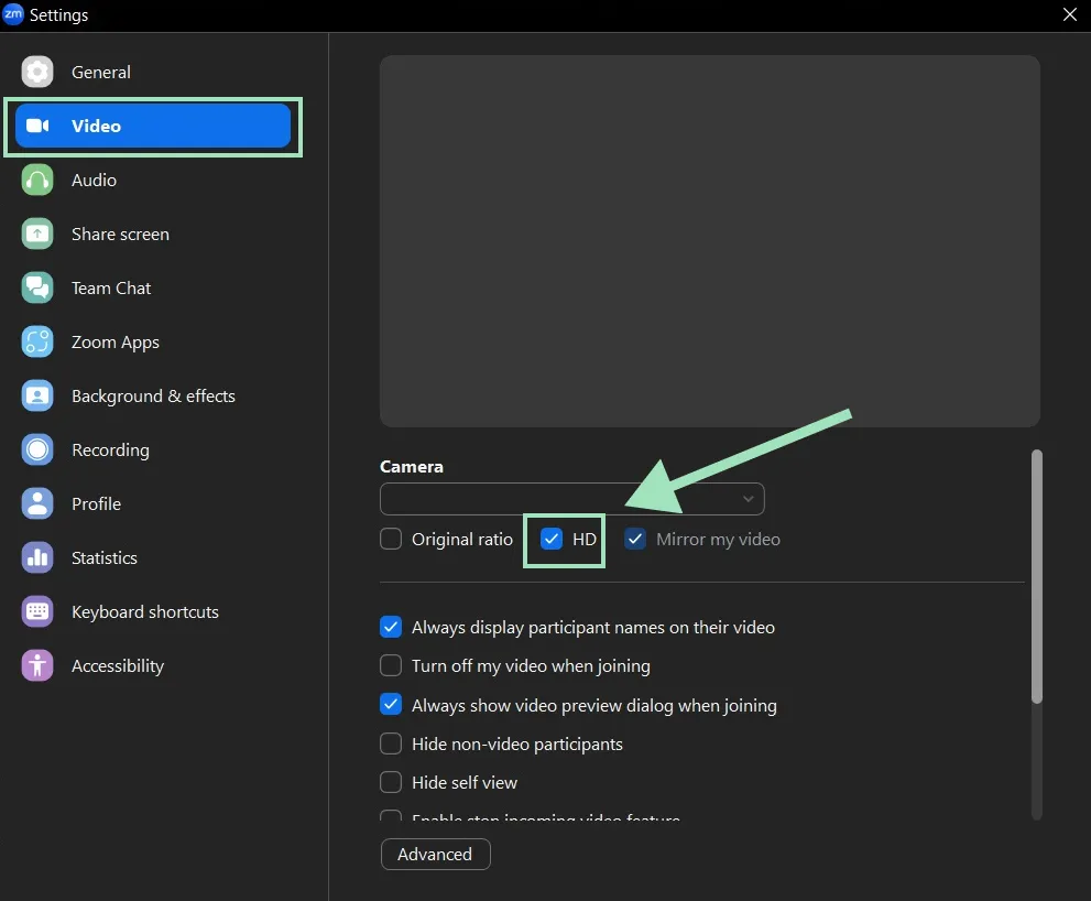 enable hd in zoom