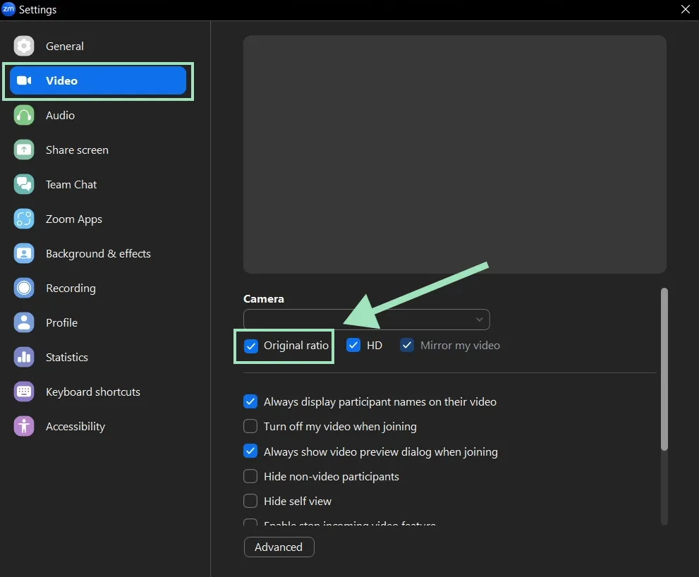 set up original ratio recording in zoom 