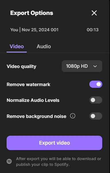 Exporting a tiktok video on riverside