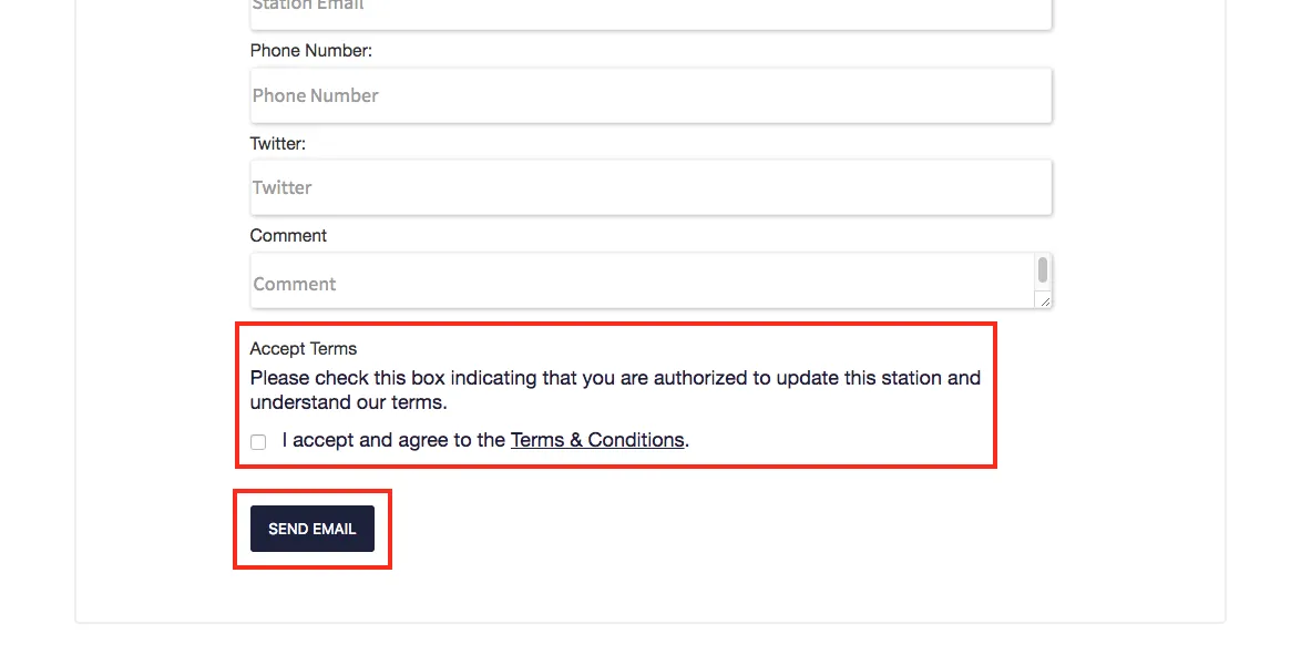 Accepting the terms and conditions of adding a podcast on TuneIn