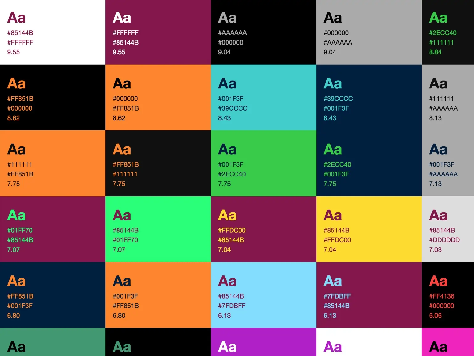 chart of popular color combinations