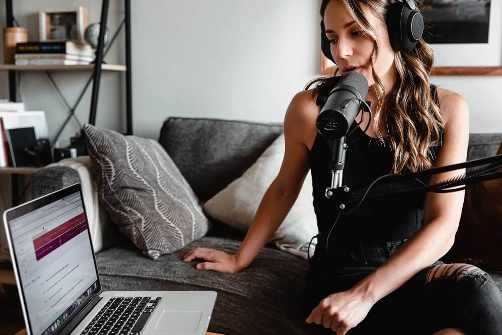 Remote podcasting setup at home.
