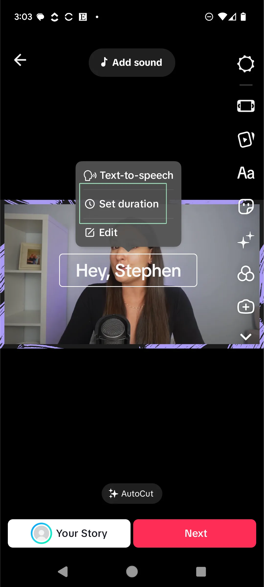 set duration for tiktok text