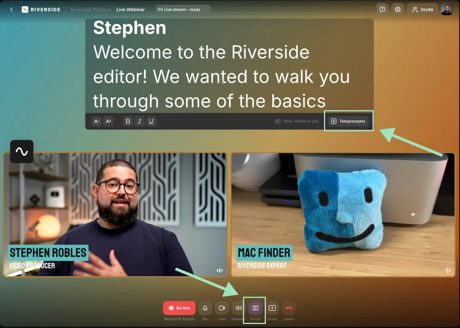 use the teleprompter on riverside to see your script