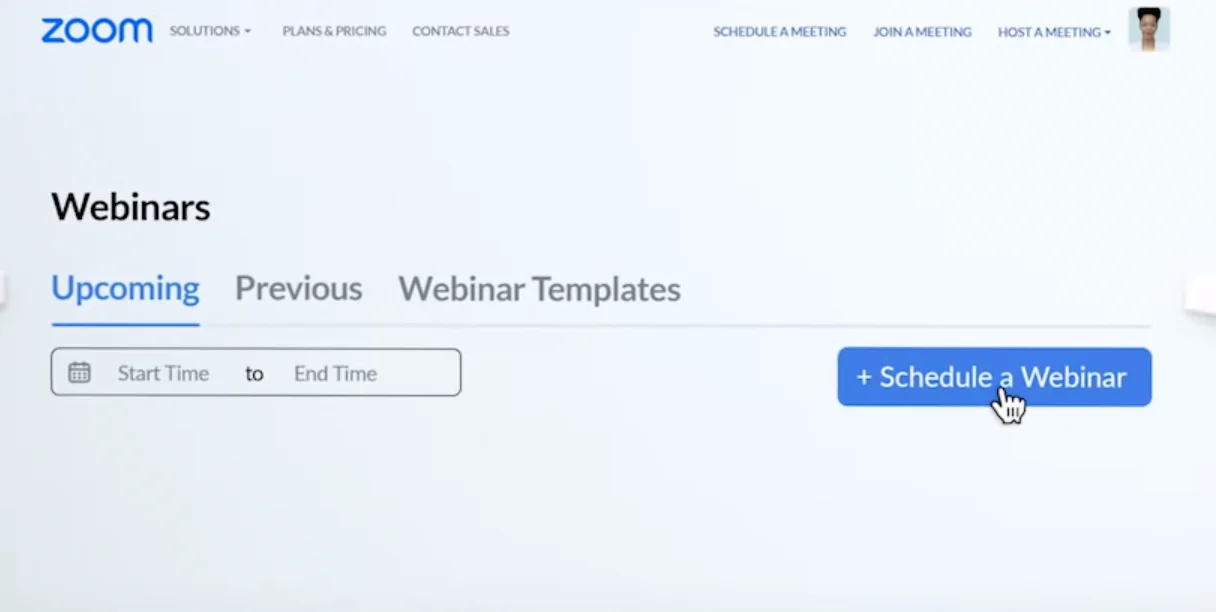 Zoom Webinars scheduling menu