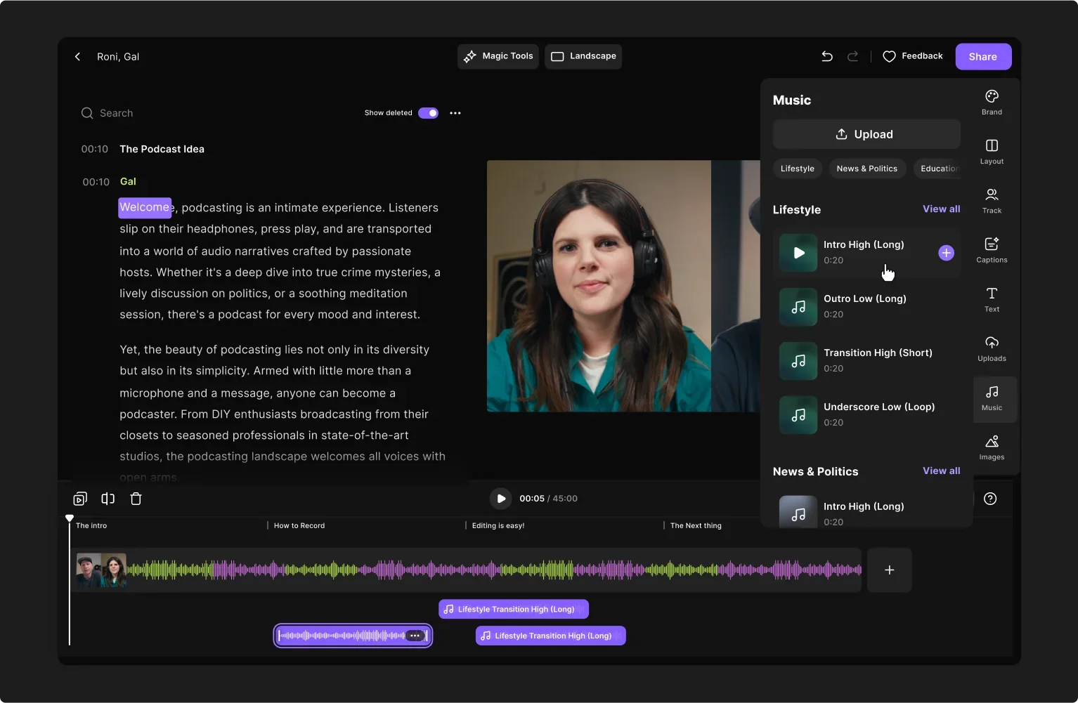 Riverside podcast editing