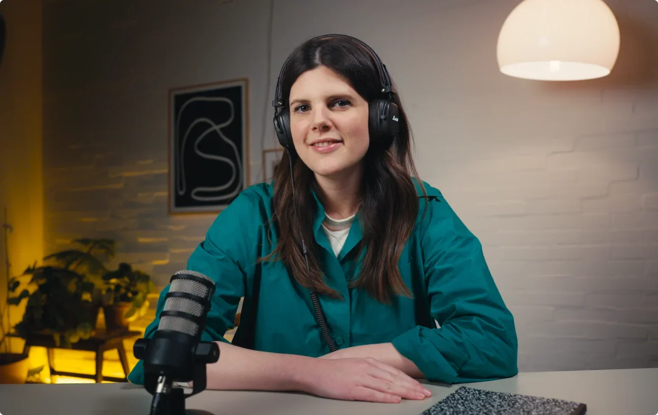 Girl with podcasting equipment