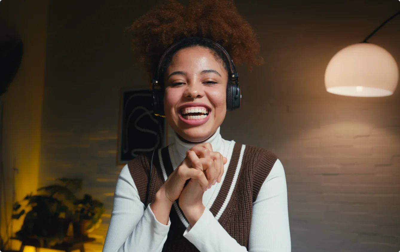 Smiling podcasting girl