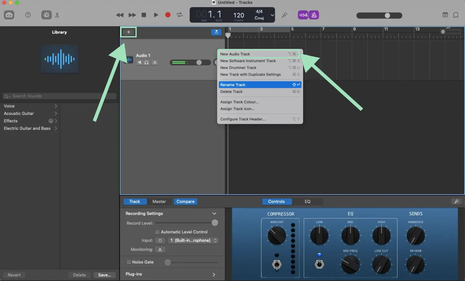 GarageBand new audio track