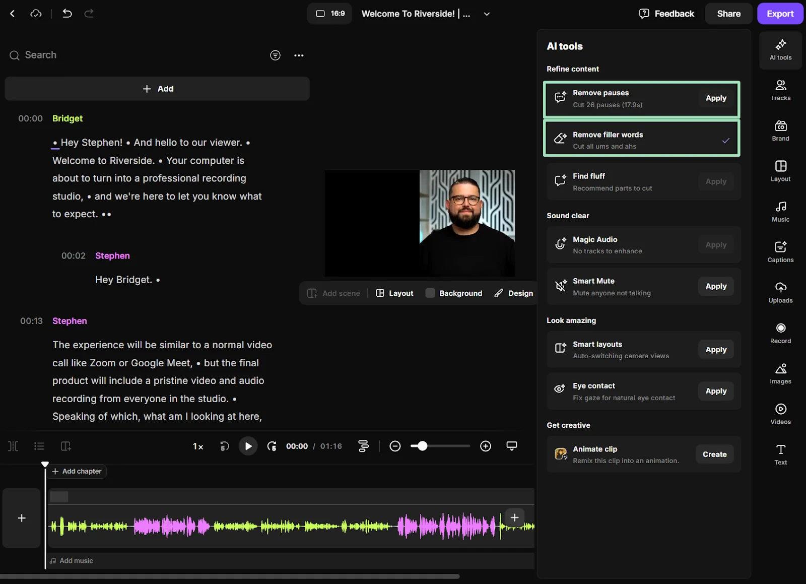 Riverside AI audio cleaning tools