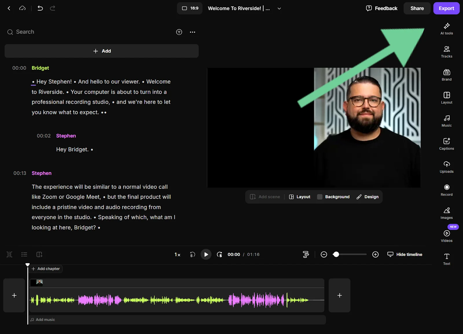 Riverside export button