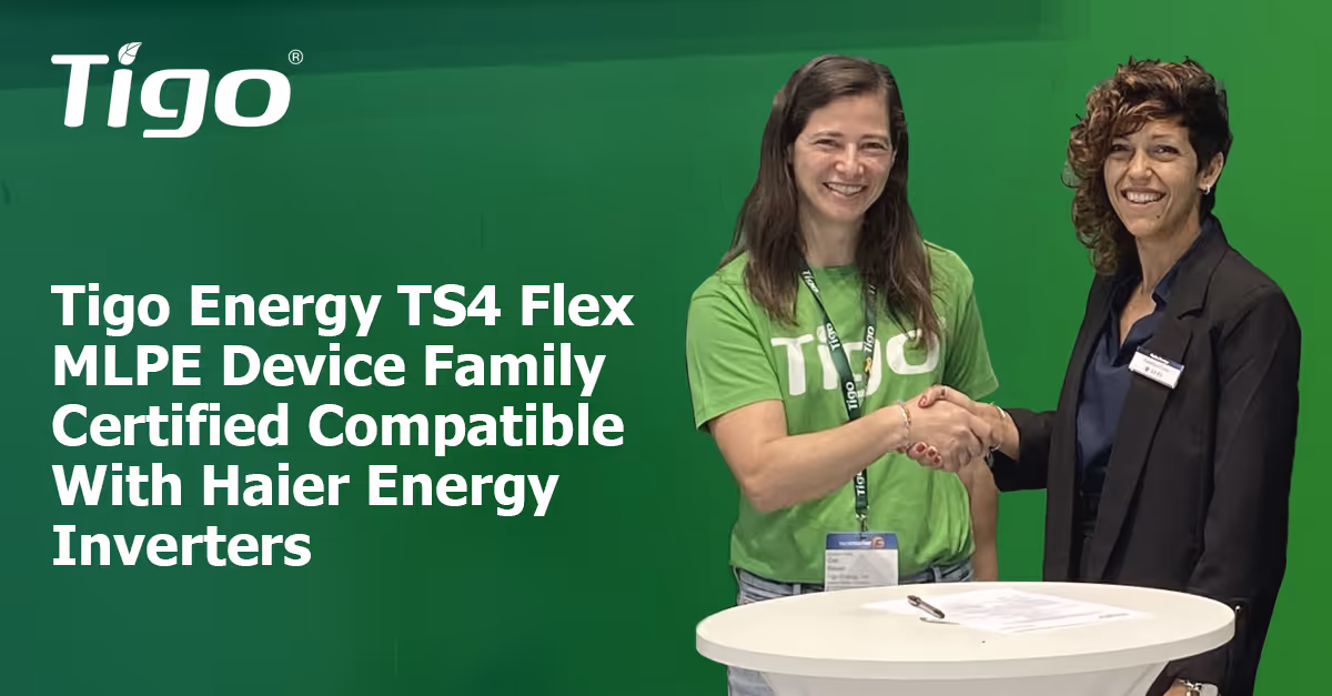 La famille de dispositifs MLPE TS4 Flex de Tigo Energy certifiée compatible avec les onduleurs Haier Energy
