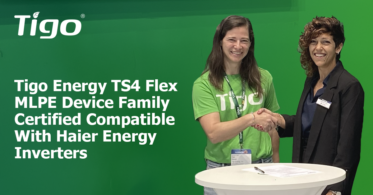 Tigo Energy TS4 Flex MLPE デバイスファミリーは、Haier Energy インバーターとの互換性が認証されています。