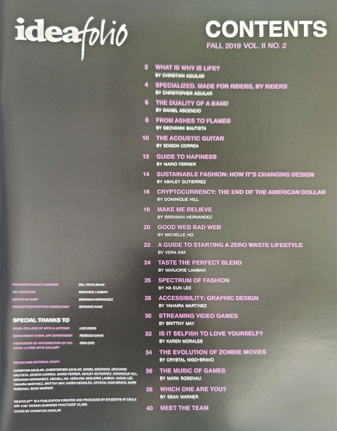 Ideafolio Table of Contents