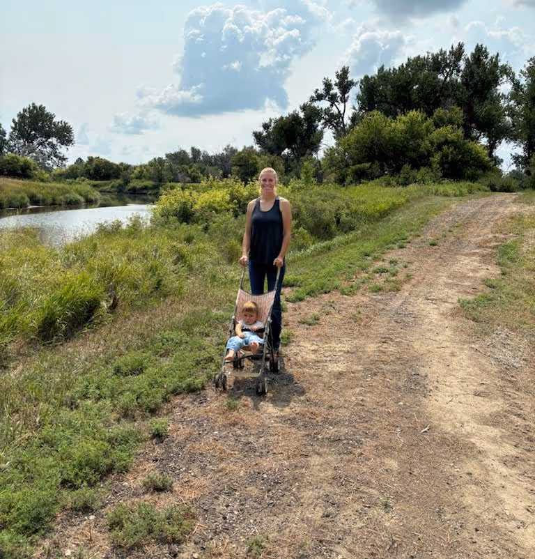 Person walking along the river in Mott ND