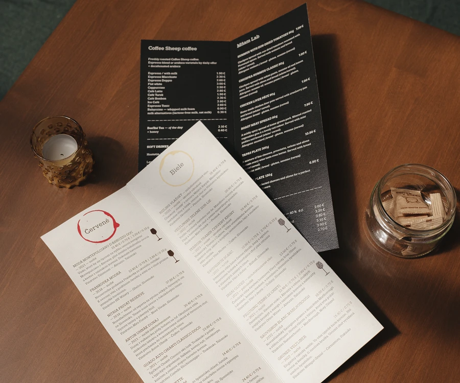  Menu a vínna karta - Vzletná terasa
