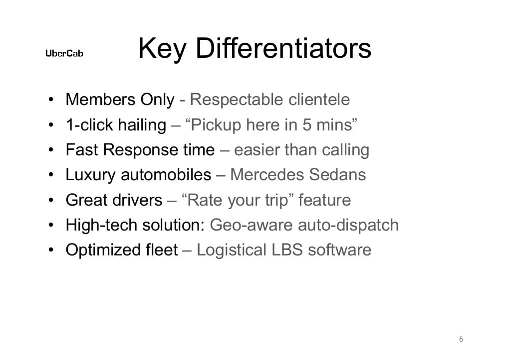 Uber Slide 6: Key Differentiators