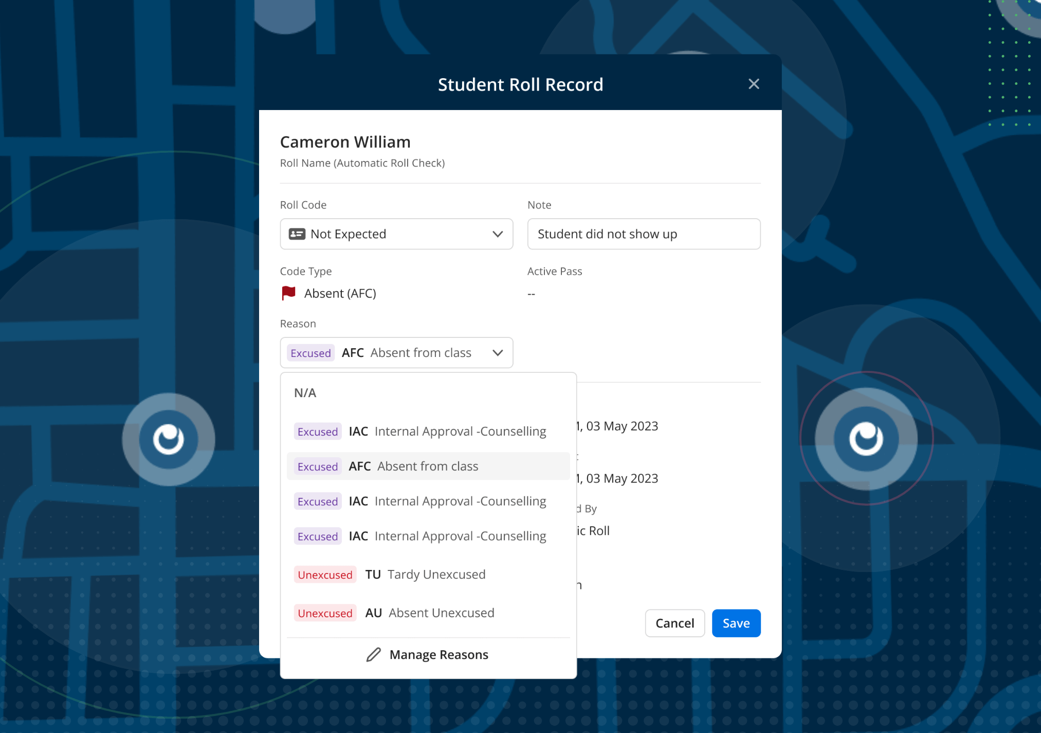 Assign Reasons to Attendance Roll Records