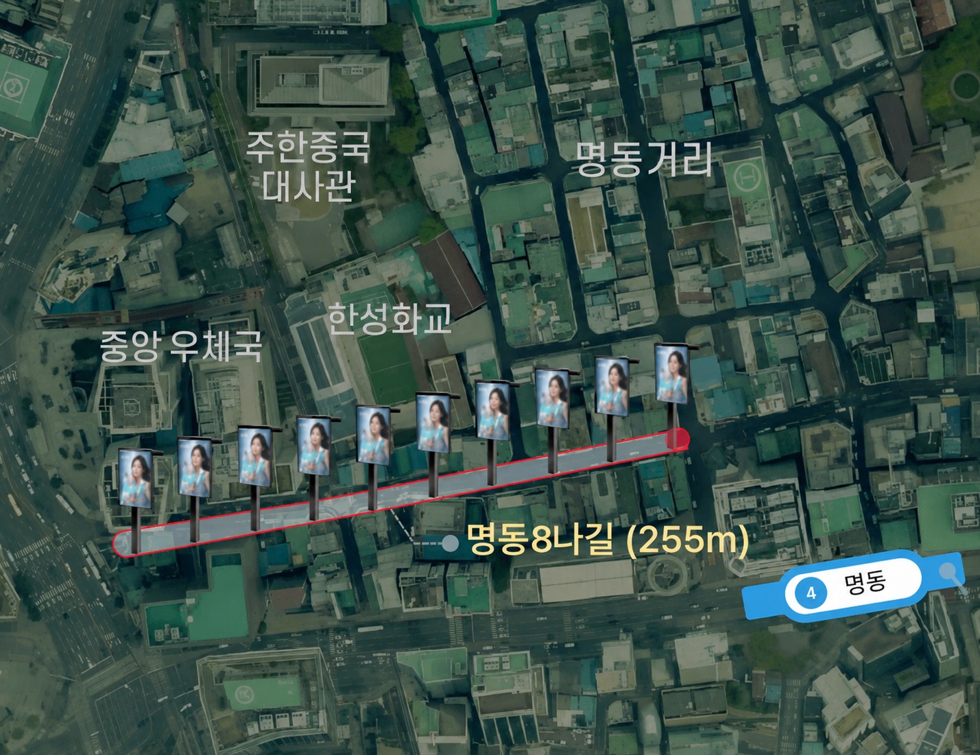 명동8나길 255m 설치 구역 · 눌러서 크게 보기