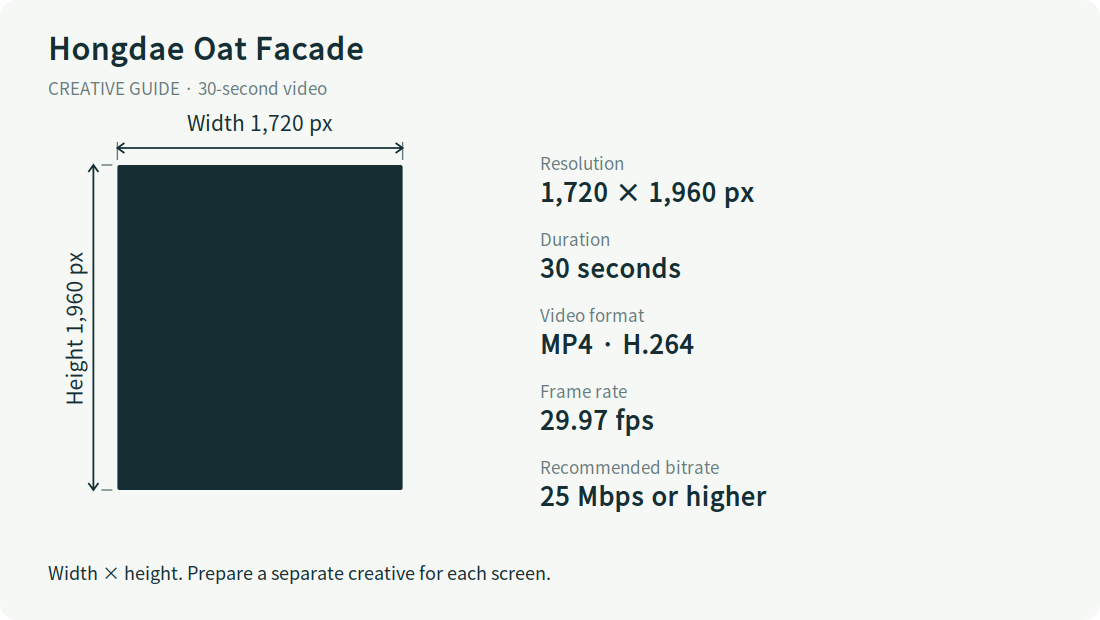 Hongdae Oat Facade · 1,720 × 1,960 px · 29.97 fps · 25 Mbps