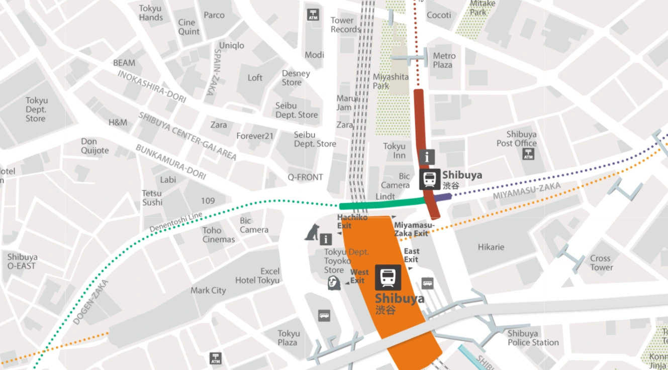 Tokyo Shibuya Hachiko Square HIT VISION · Shibuya Station and Hachiko Square area map