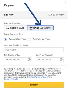 Payment image with Bank Account selection