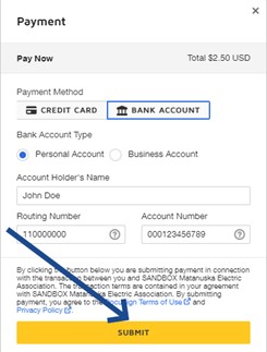 Payment image, submit button