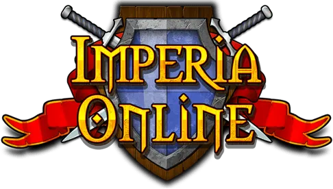 Imperia Online logo featuring a shield with two crossed swords and a red banner behind the text.