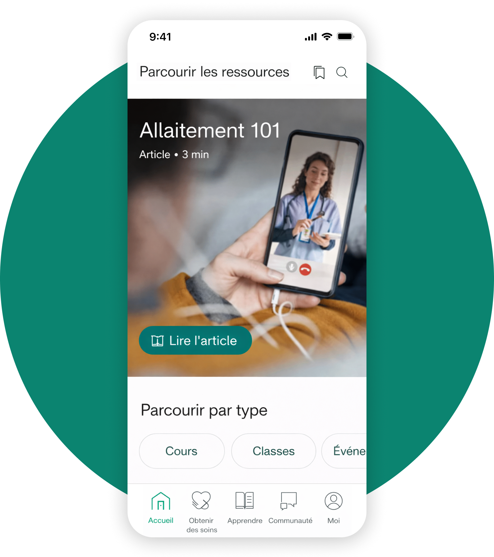 Une fenêtre de conversation vidéo en mode image dans l'image sur un téléphone portable, montrant deux femmes en train de discuter, représente le service de conciergerie du service d'expédition de lait maternel de Maven.