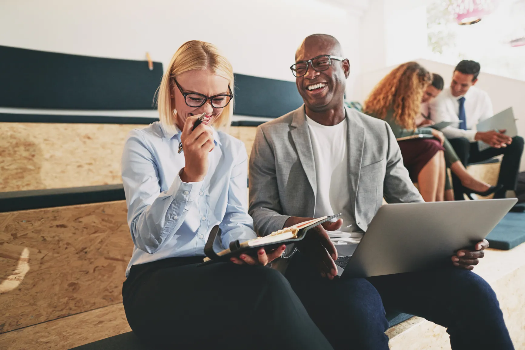 people working happy