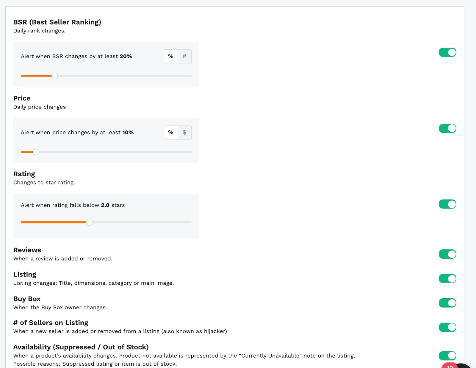 Jungle Scouts alert menu is limited and may leave sellers exposed to changes that quickly affect the bottom line. 