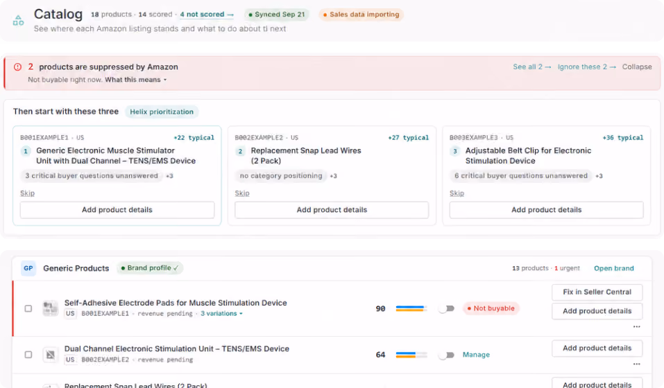The ZonGuru Catalog dashboard showing managed listings with readiness scores
