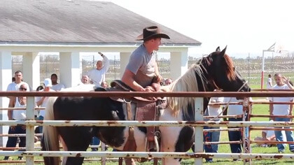Todd Pierce training a horse at Angola State Prison