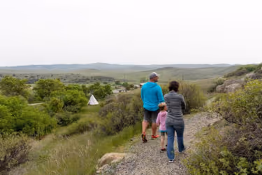a family hiking together