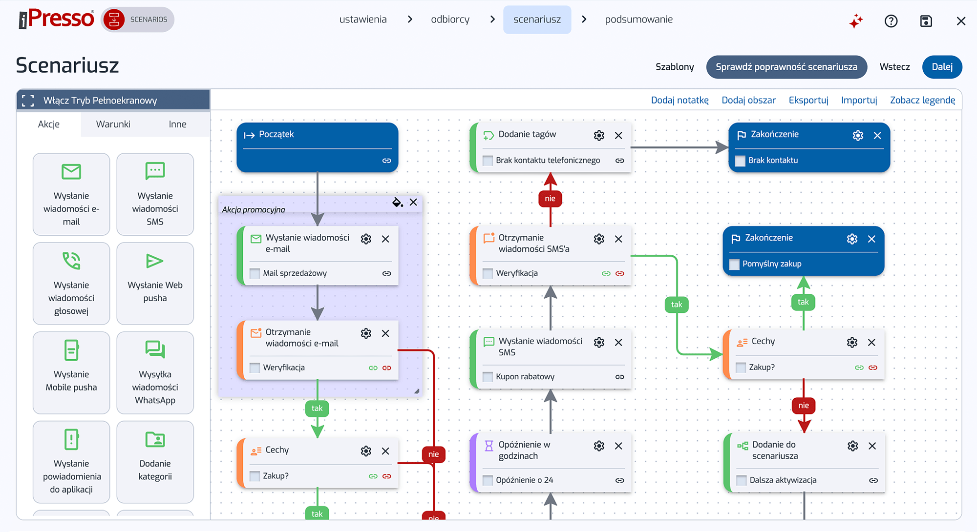 Wizualny edytor scenariuszy w systemie iPresso – automatyzacja marketingu klasy enterprise umożliwiająca projektowanie ścieżek klienta omnichannel metodą drag and drop