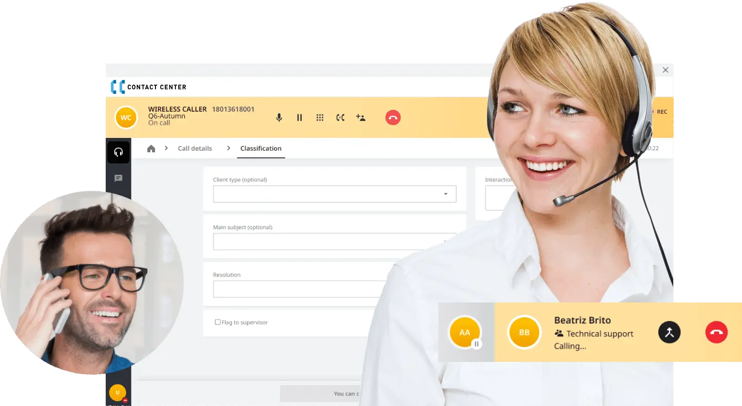 mockup of contact center in the phone system platform