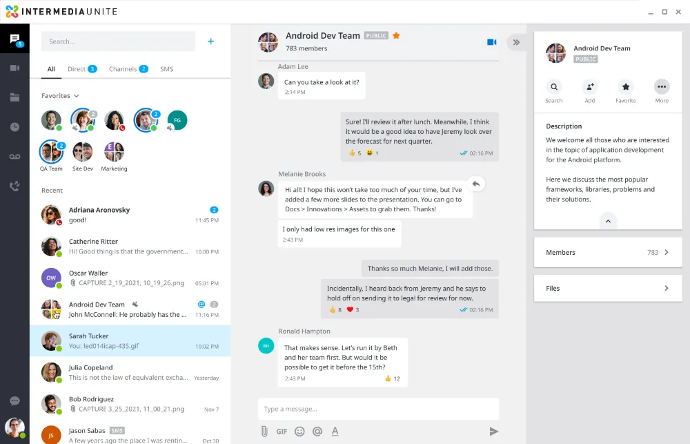 Mockup of intermedia unite desktop chat platform