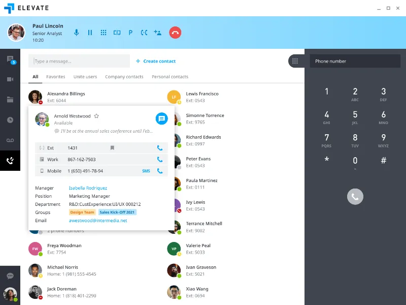 Mockup of elevate phone system call software for computer