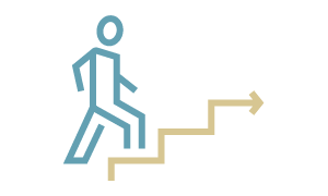 Business owner walking up increasing sales graph line