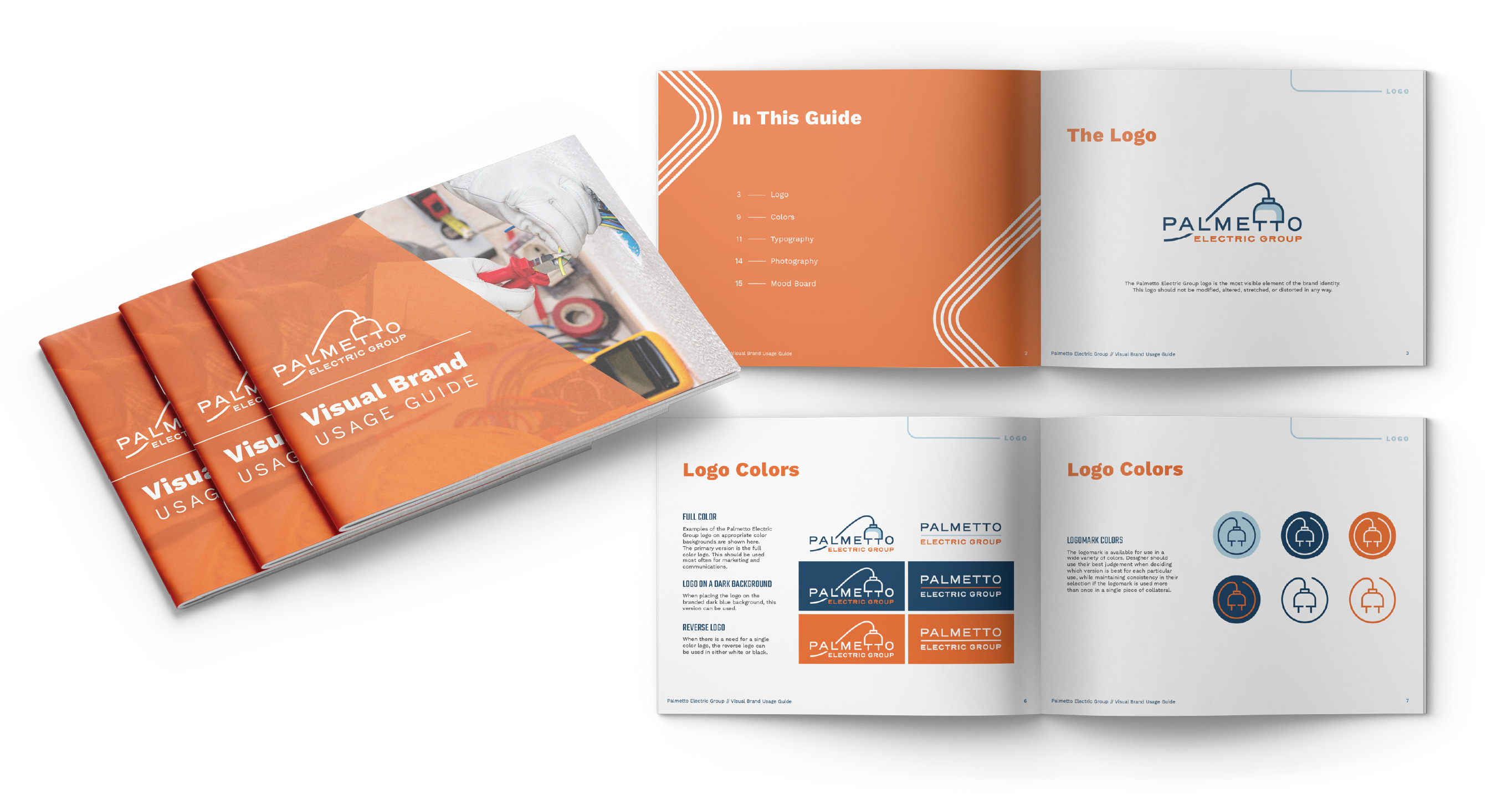 A mockup of the Palmetto Electric Group brand guidelines