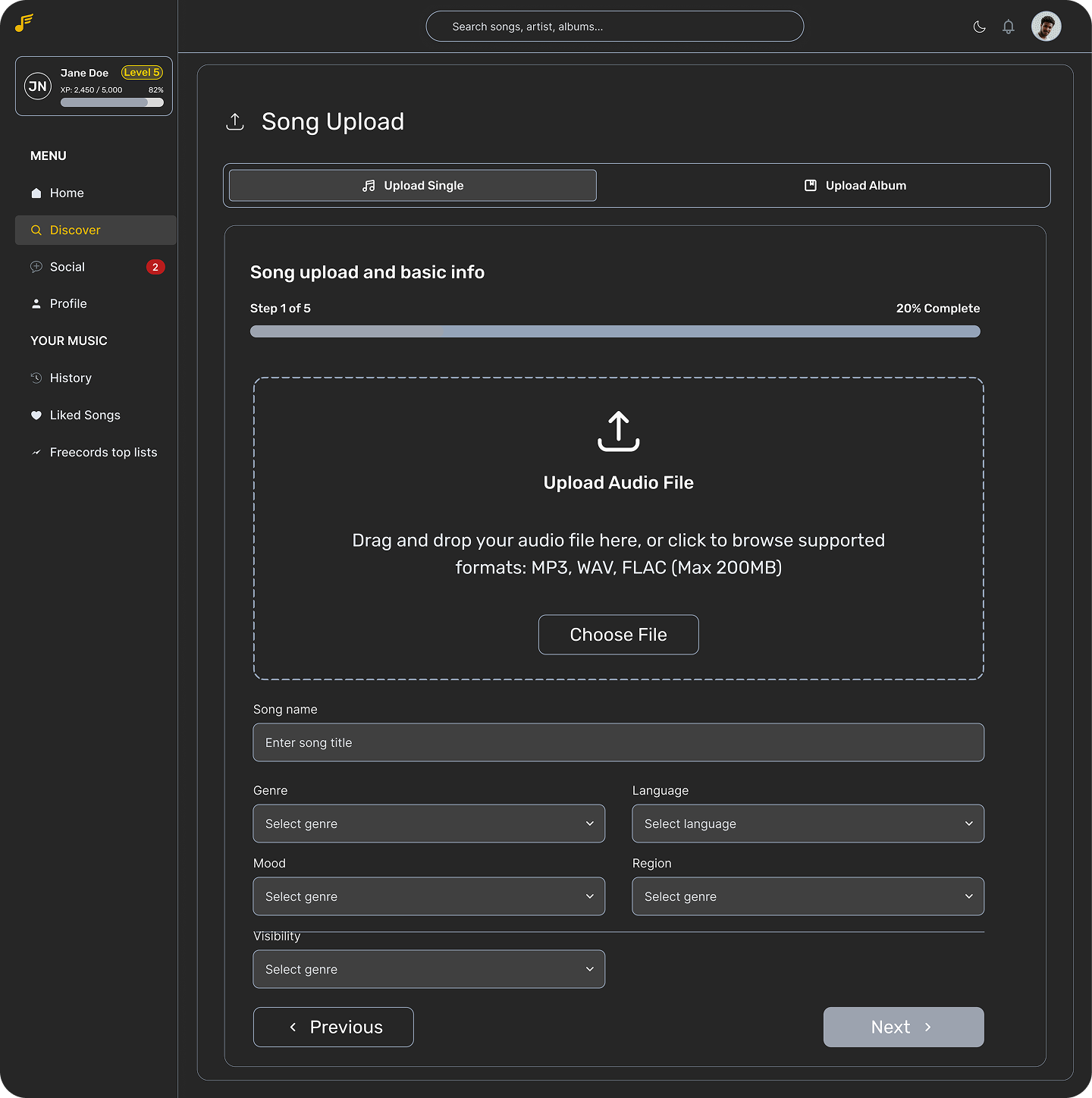 Dashboard mockup