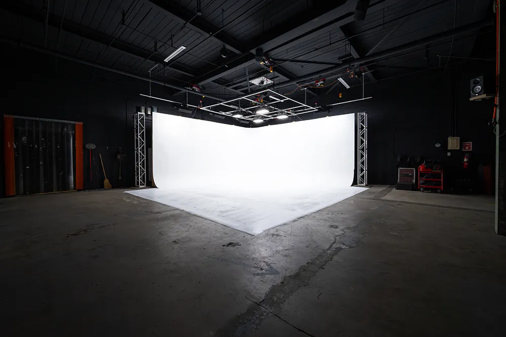 On set demonstrating the white cyc wall