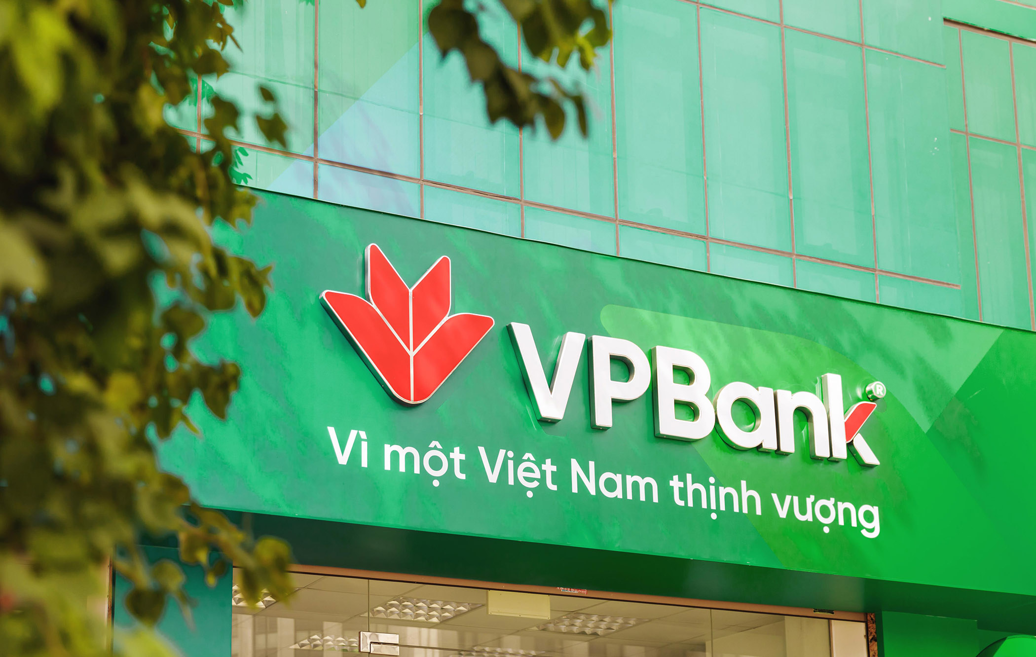 The VPBank's new signage feature a prominent green gradient