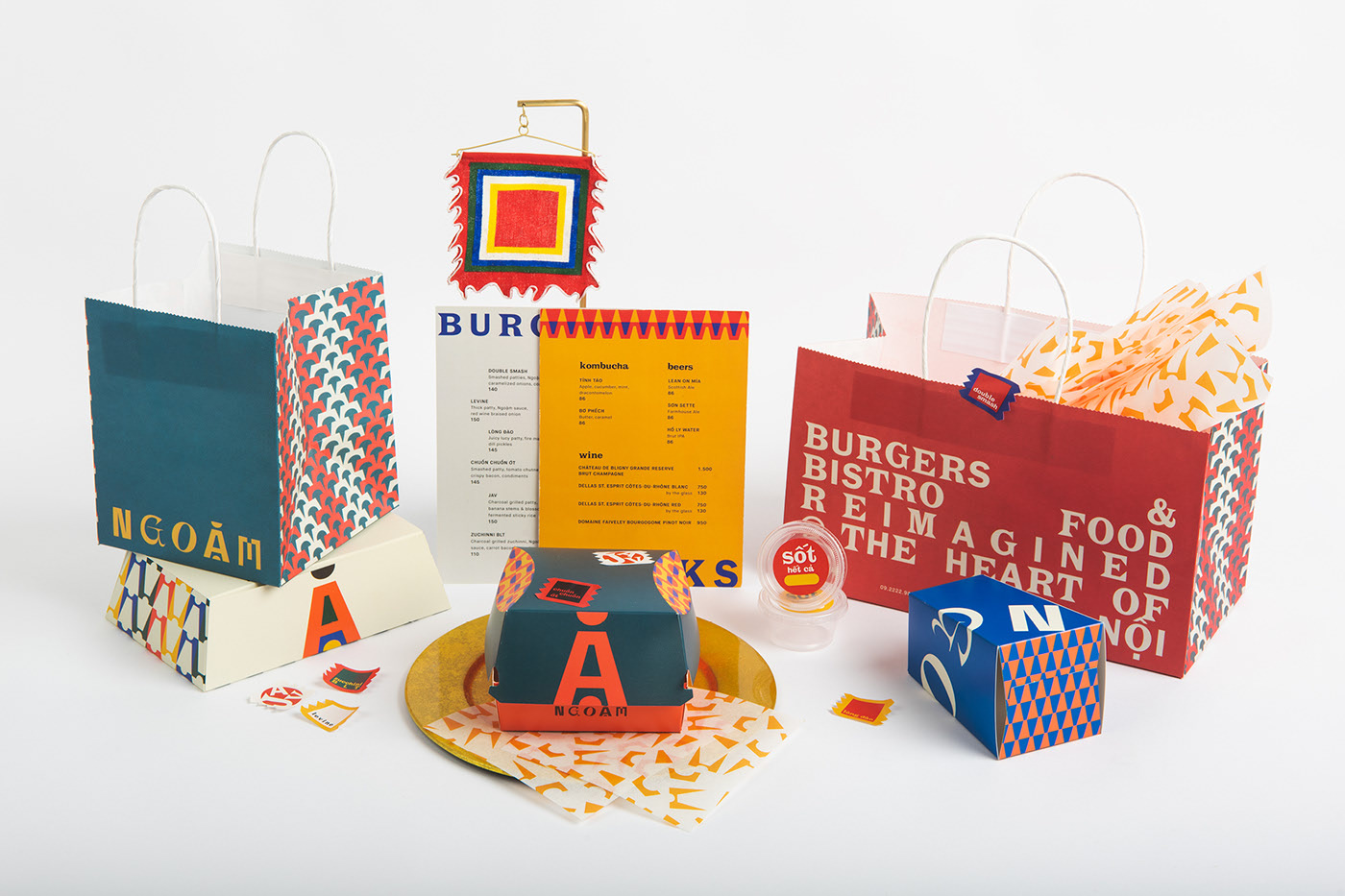 Ngoặm's visual identity uses a variety of patterns