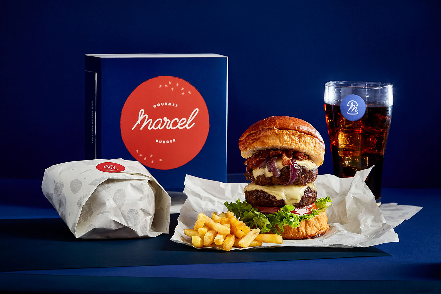 Visual identity showcase for Marcel Gourmet Burger