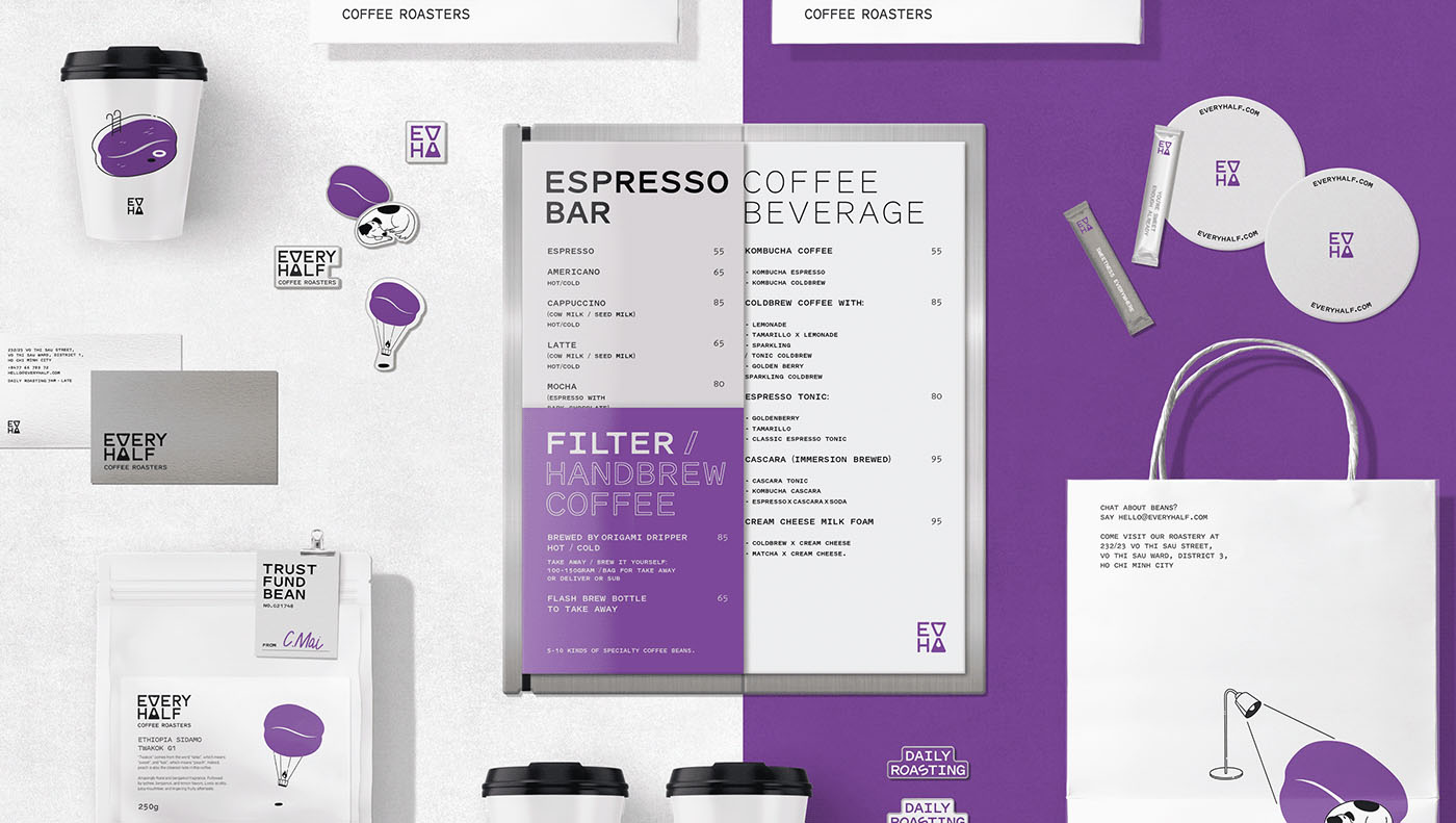 menu and brand consistency at Every Half Coffee