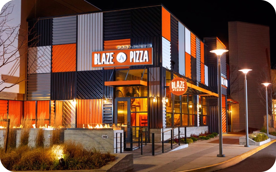Blaze Pizza fast-casual pizza eatery exterior with branded signage.