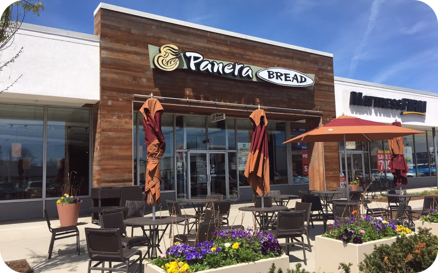 Panera Bread fast-casual bakery-cafe exterior with branded signage and entrance.
